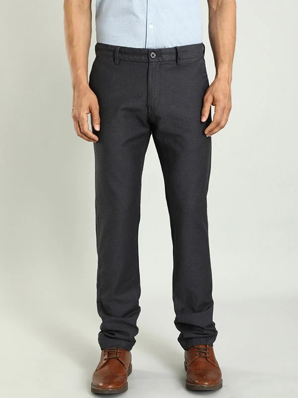 Indian Terrain Men's Slim Fit Self Design Dark Grey Trousers